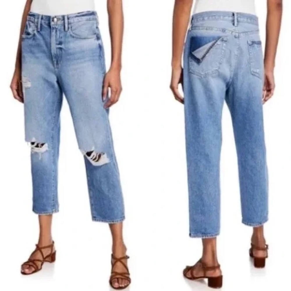 Distressed Straight Leg Ankle Jeans - Size 24
